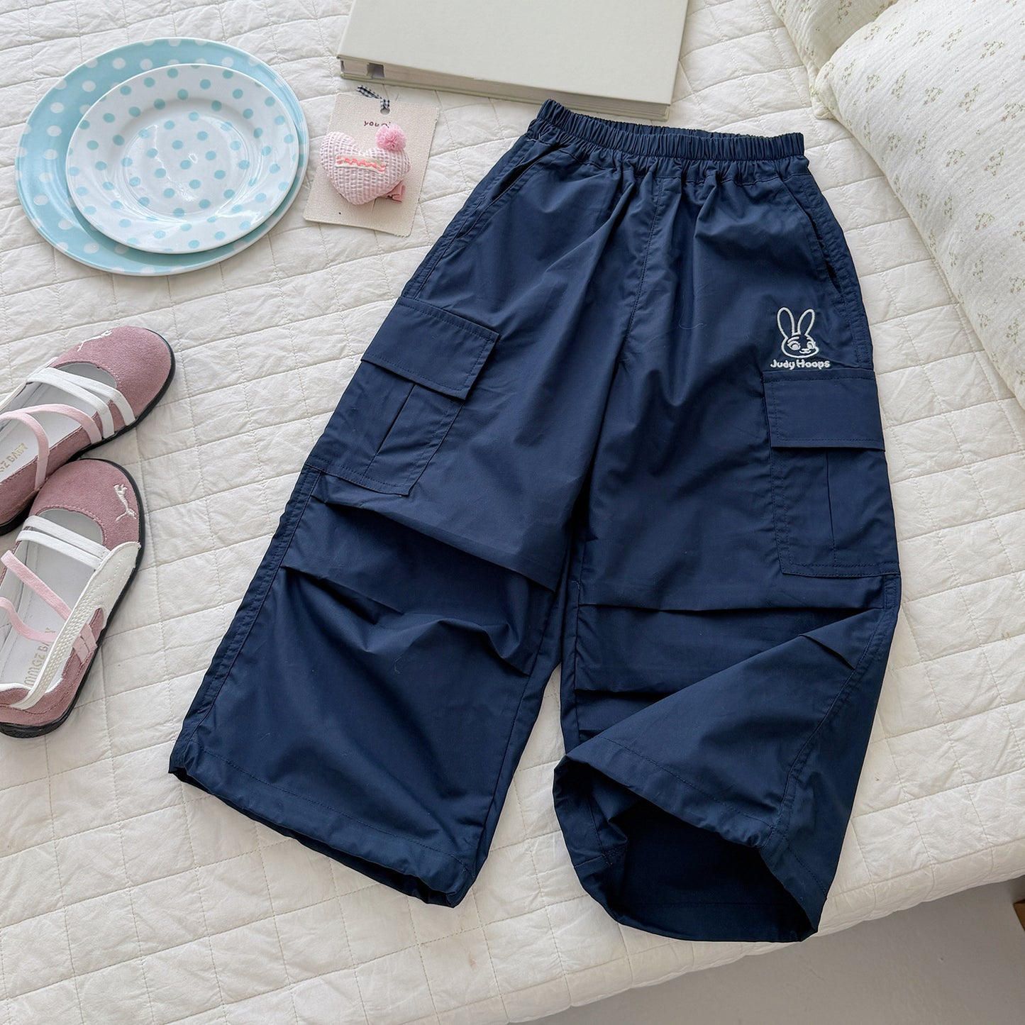 Children's Summer Overalls Light-sensitive Embroidered Large Pocket Washed Children's Pants