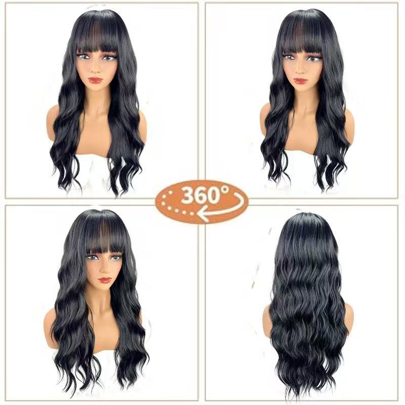 Women's Curly Hair Bangs Realistic Natural Fiber Wig Long Curls