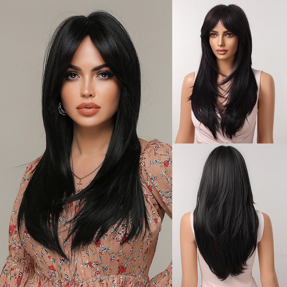 Gradient Chemical Fiber Bangs Mid-length Straight Wig Long Curls