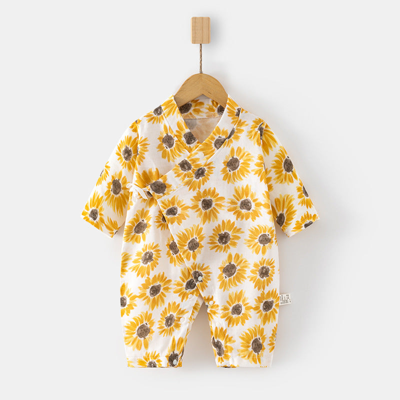 Children's Gauze Jumpsuit Long Sleeve Pure Cotton Rompers Air Conditioning Room Jumpsuit, Climbing Suit
