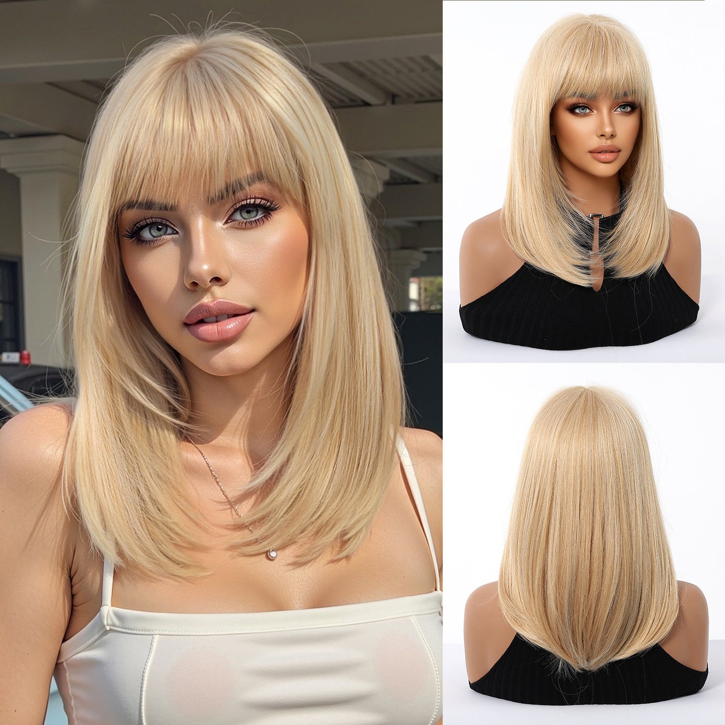 Female Bangs Gradient Gray Chemical Fiber Wig Short Straight Hair