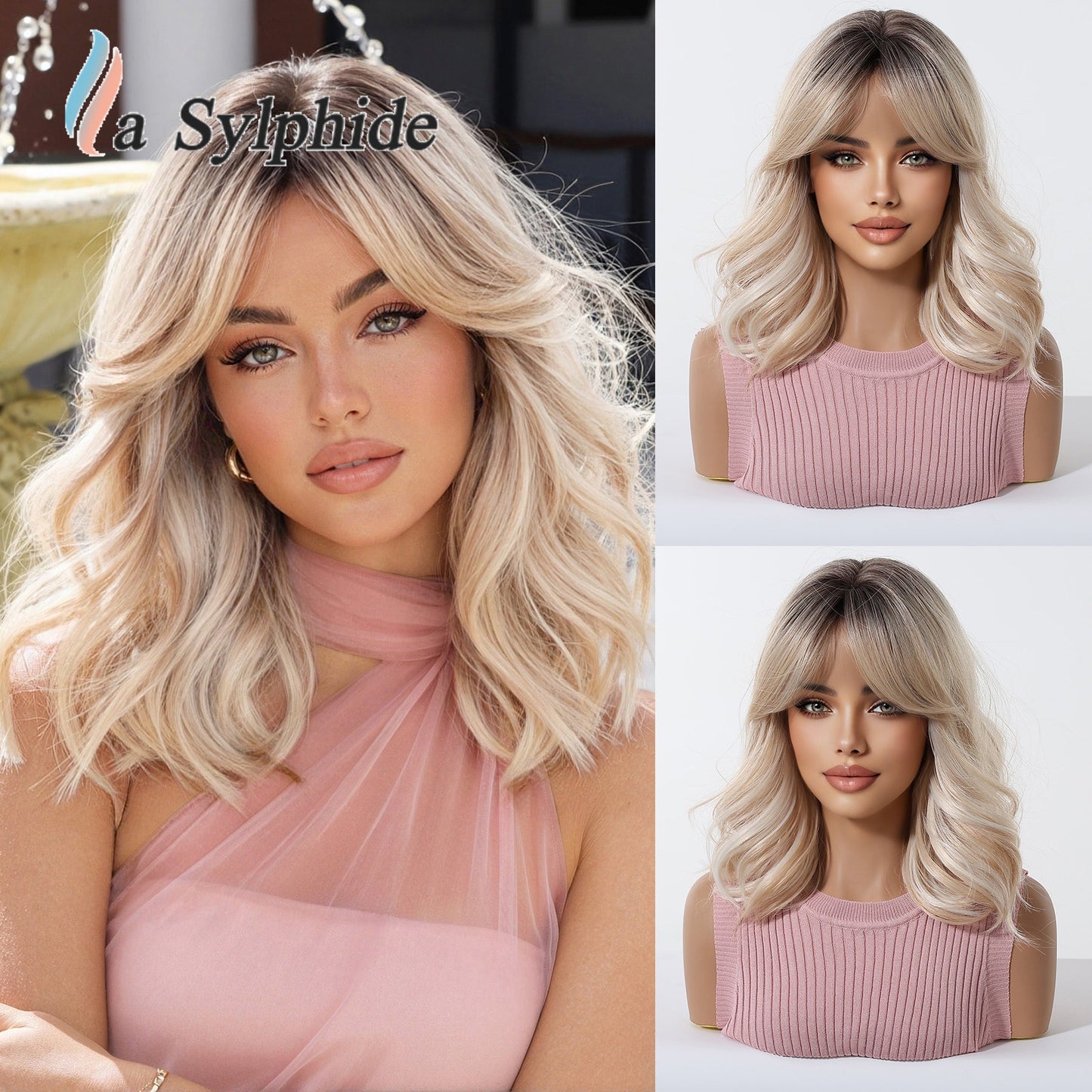 Female High Skull Top Fiber Rose Net Daily Wig Short Curly Hair
