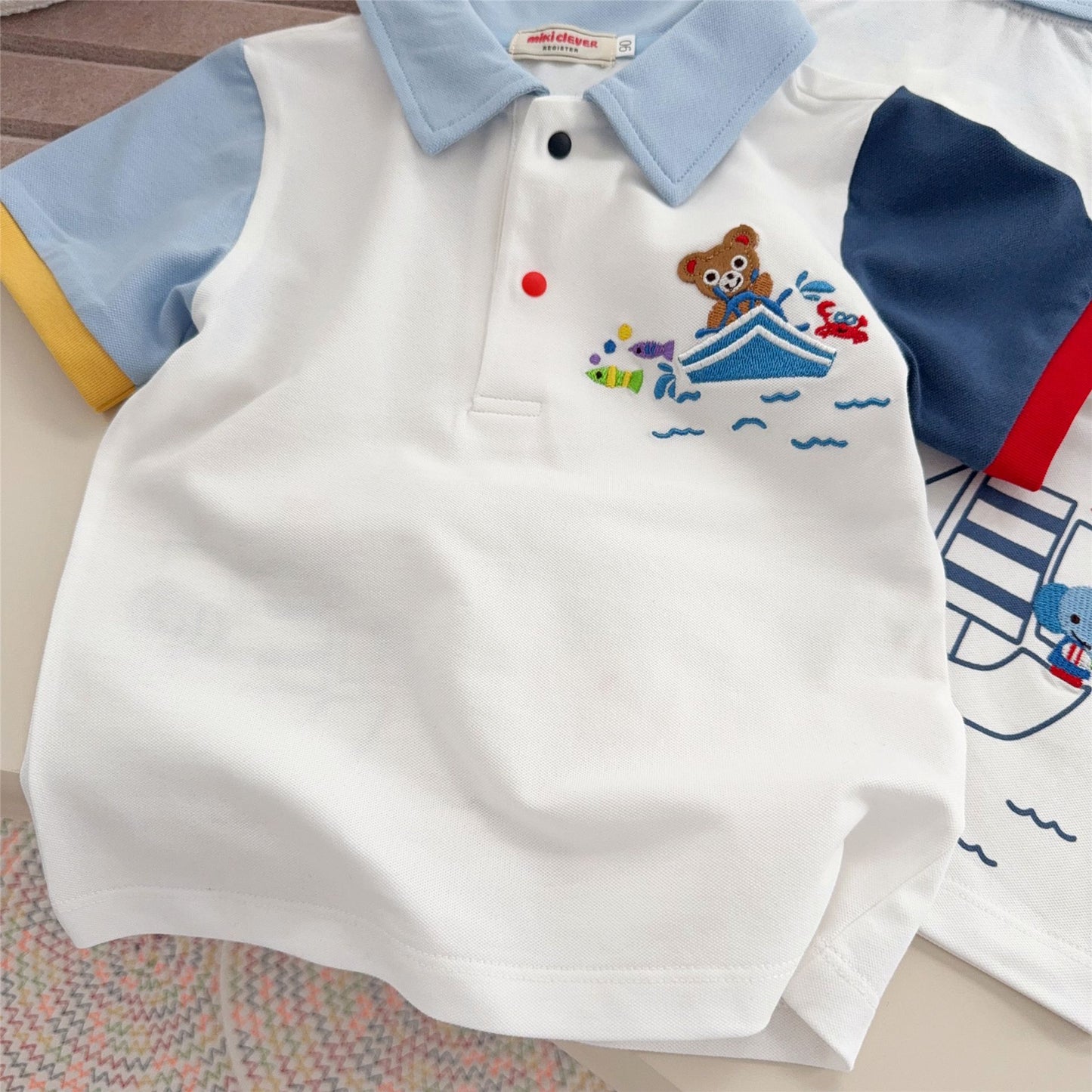 Children's Blue Collar Embroidered Lapel Short-sleeved Summer Color Children's T-shirt
