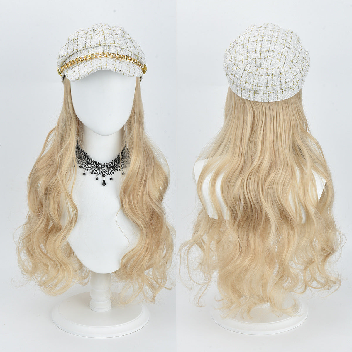Hat Female Long Curly Hair White Classic Style Other Wig