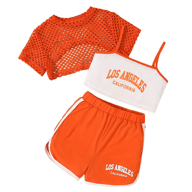 Mesh Hollow Out Camisole Vest Shorts Sports Children's Suit