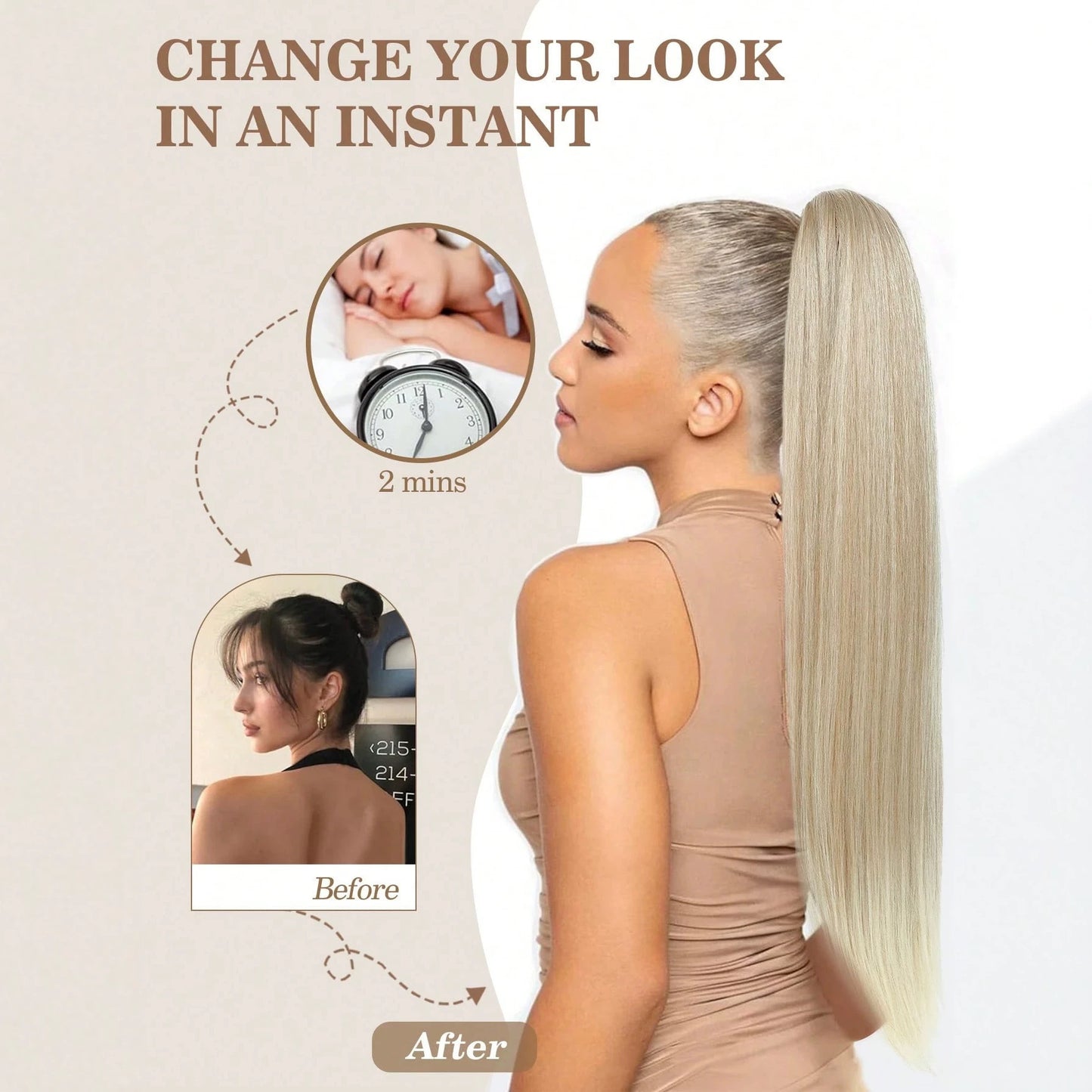 Versatile Drawstring Female Long Straight Hair Wig Ponytail