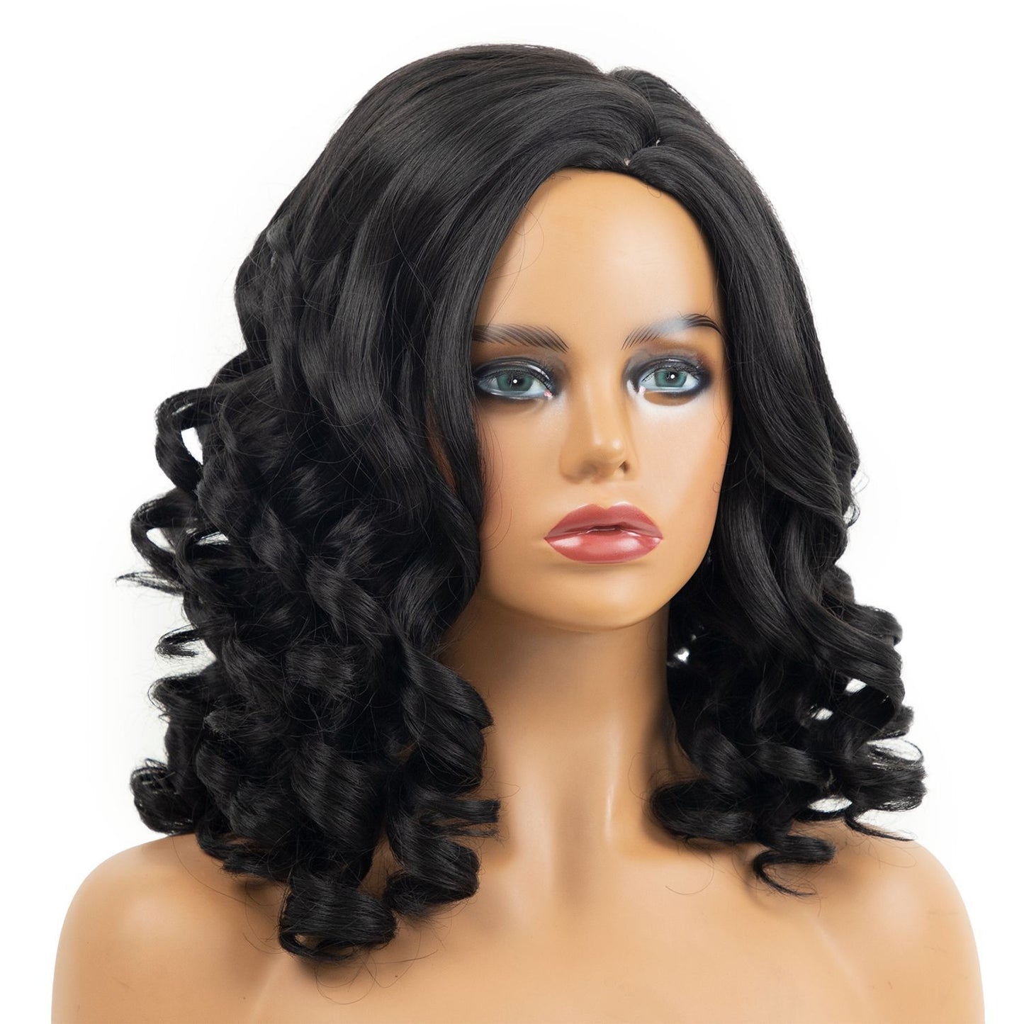 Women's Curly African Black Head Cover Wig Long Curls