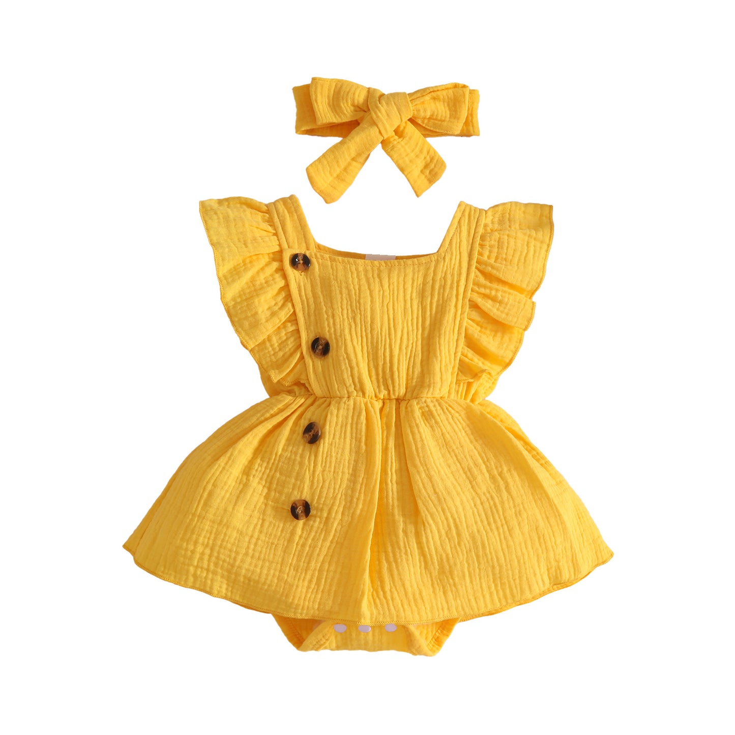 Sleeve Square Collar Crepe Chine Fabric Hair Band Sweet Triangle Children's Dress