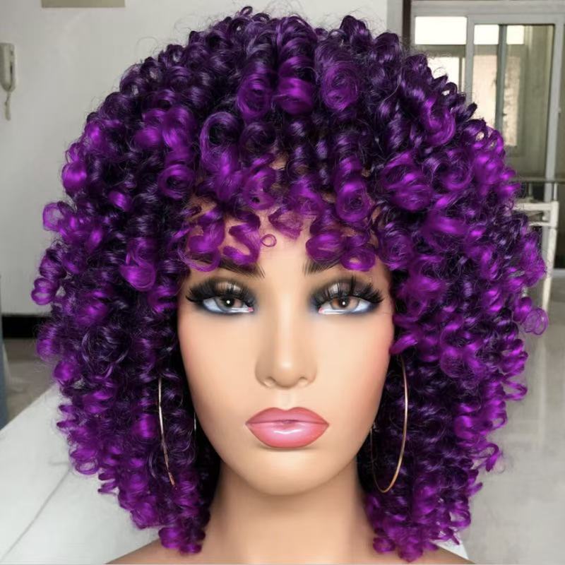 Women's Front Lace Small Black Wrapped African Wig Short Curly Hair