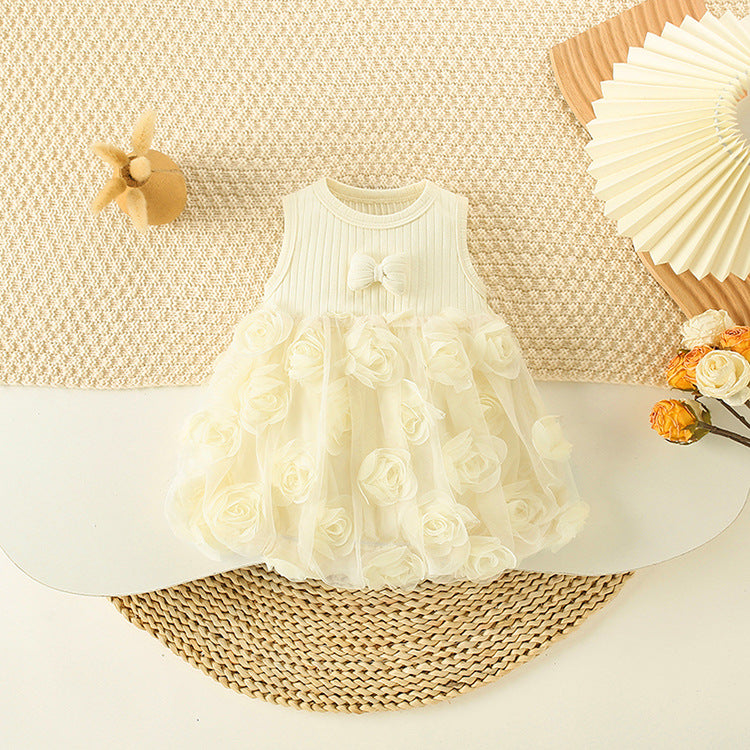 Children's Clothing Advanced Cream Color Rose Petals Bud Skirt Children's Dress