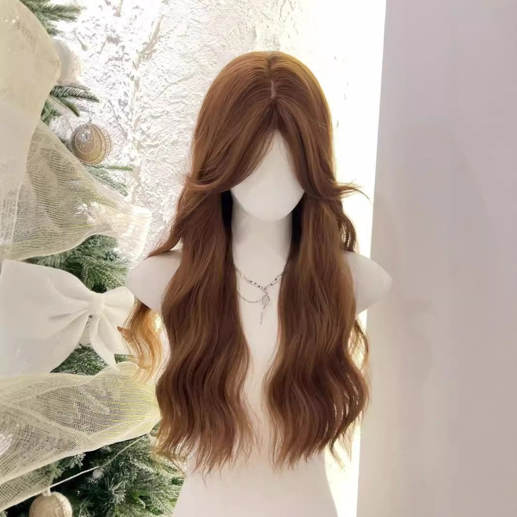 Tea Brown Curly Hair Simulation Younger Fashion Medium Water Ripple Wig Long Curls