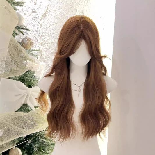 Tea Brown Curly Hair Simulation Younger Fashion Medium Water Ripple Wig Long Curls