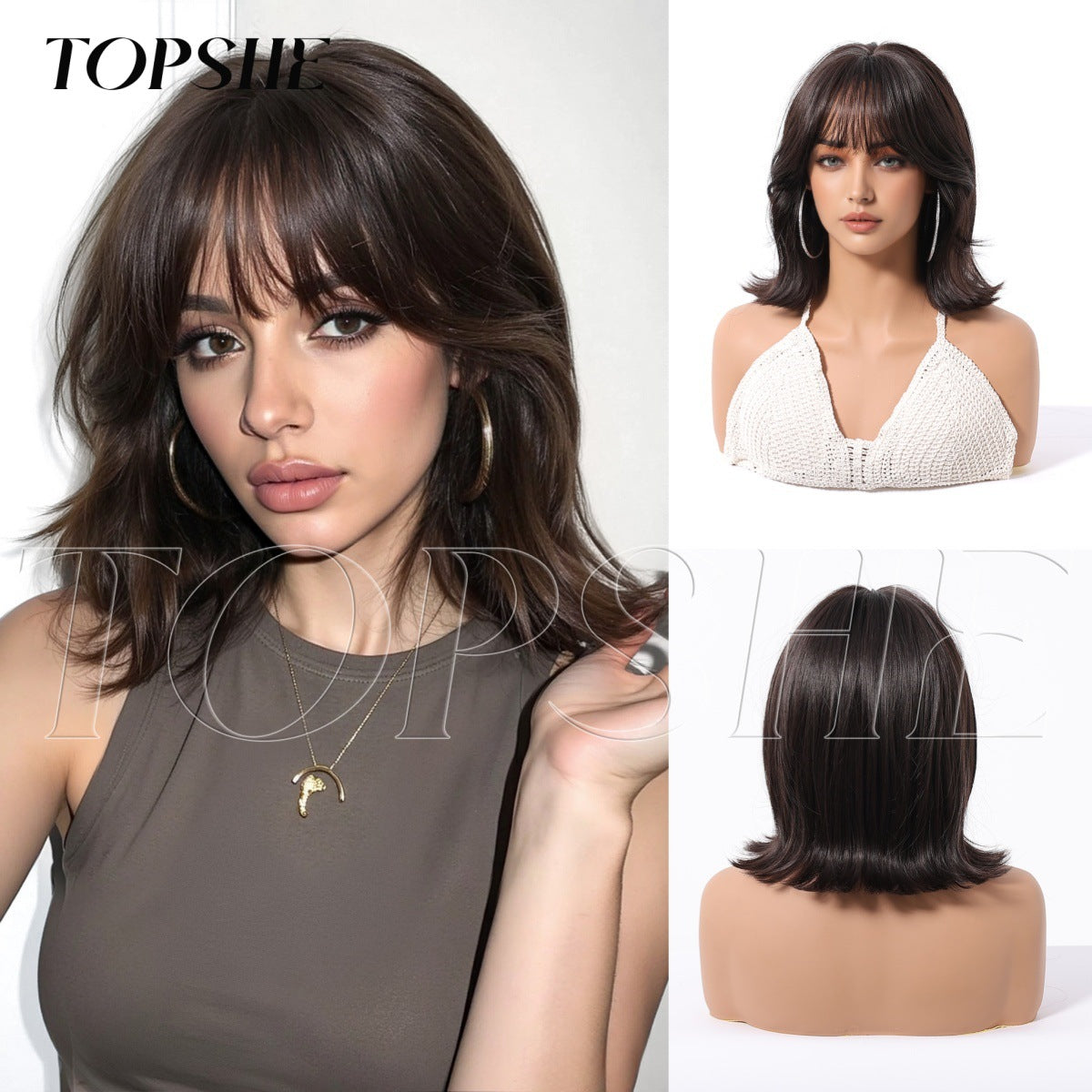 Seamless Simulation Scalp Full Top Fiber Wig Short Curly Hair