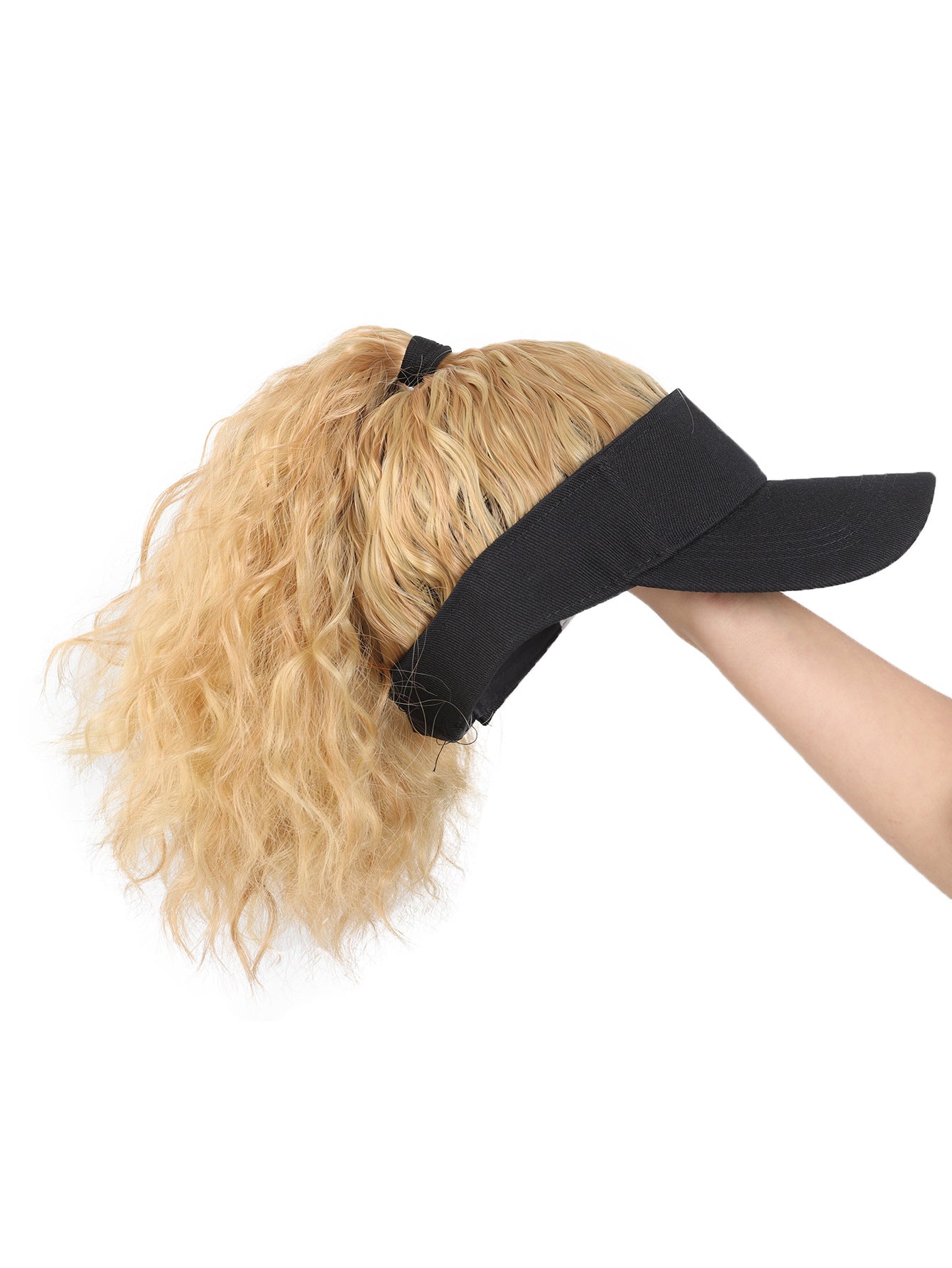 Female Sun Protection Peaked Cap Baseball Solid Color Crownless Wig Short Curly Hair