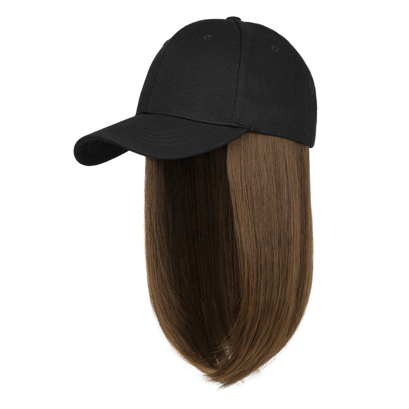 Women's Hat Detachable Fashion Summer Breathable Peaked Cap Long Straight Wig