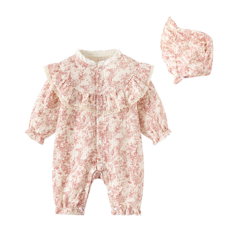 Floral Jumpsuit Born Cotton Clothes Chinese Style Ink Painting Princess Jumpsuit, Climbing Suit
