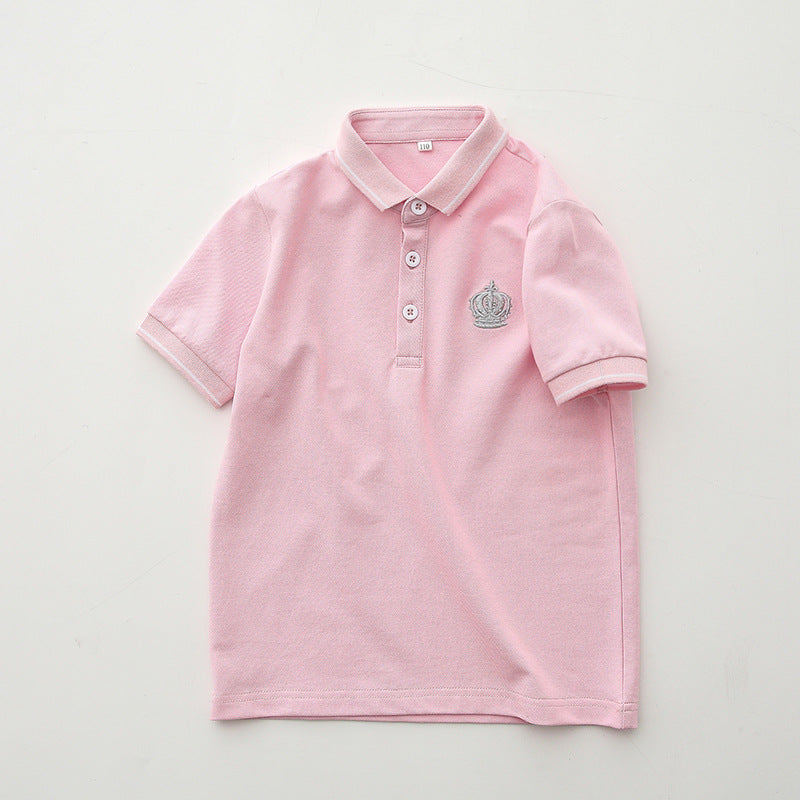Children's Summer Korean Style Short-sleeved Medium Big Cotton Shirt Polo Children's T-shirt