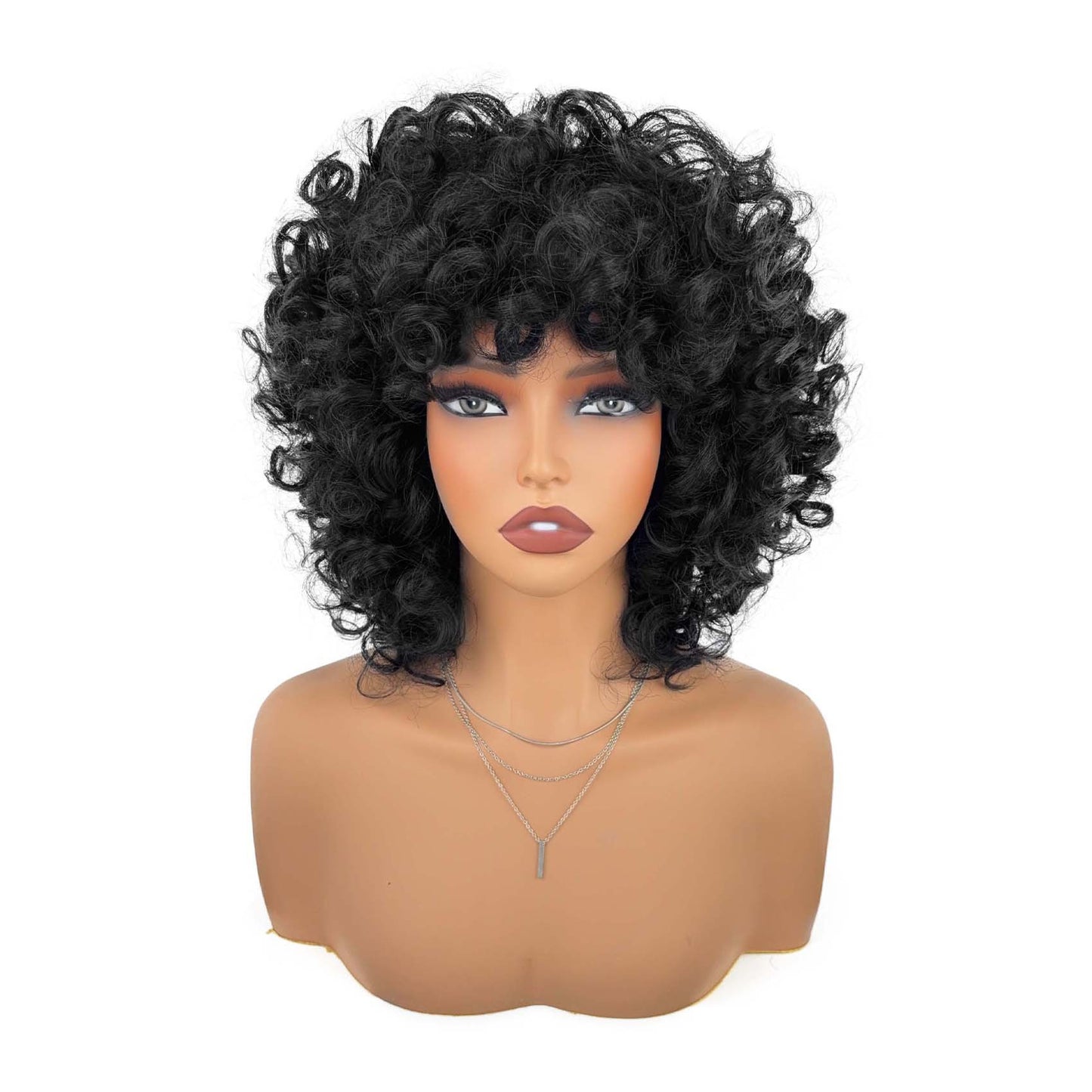 Women's Fashion Black Bangs African Small Chemical Wig Short Curly Hair
