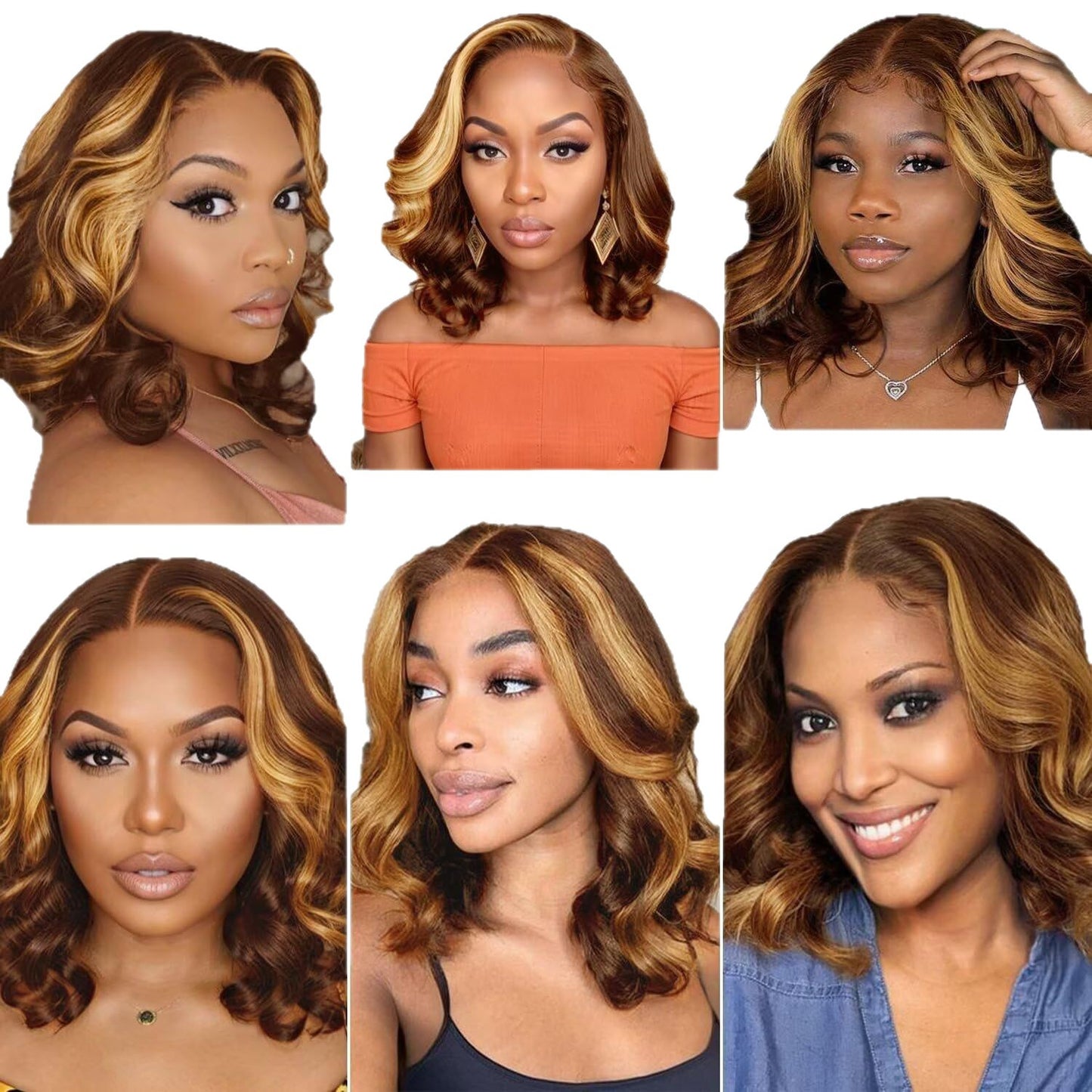Front Lace Piano Color Big Wave Free Wig Short Curly Hair