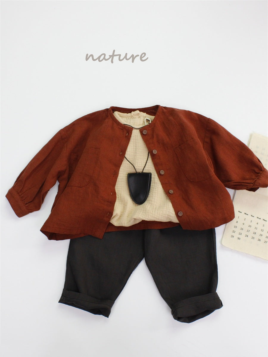 Children's Color Cardigan Spring Korean Style Tone Long Sleeve Thin Tops Children's Shirt