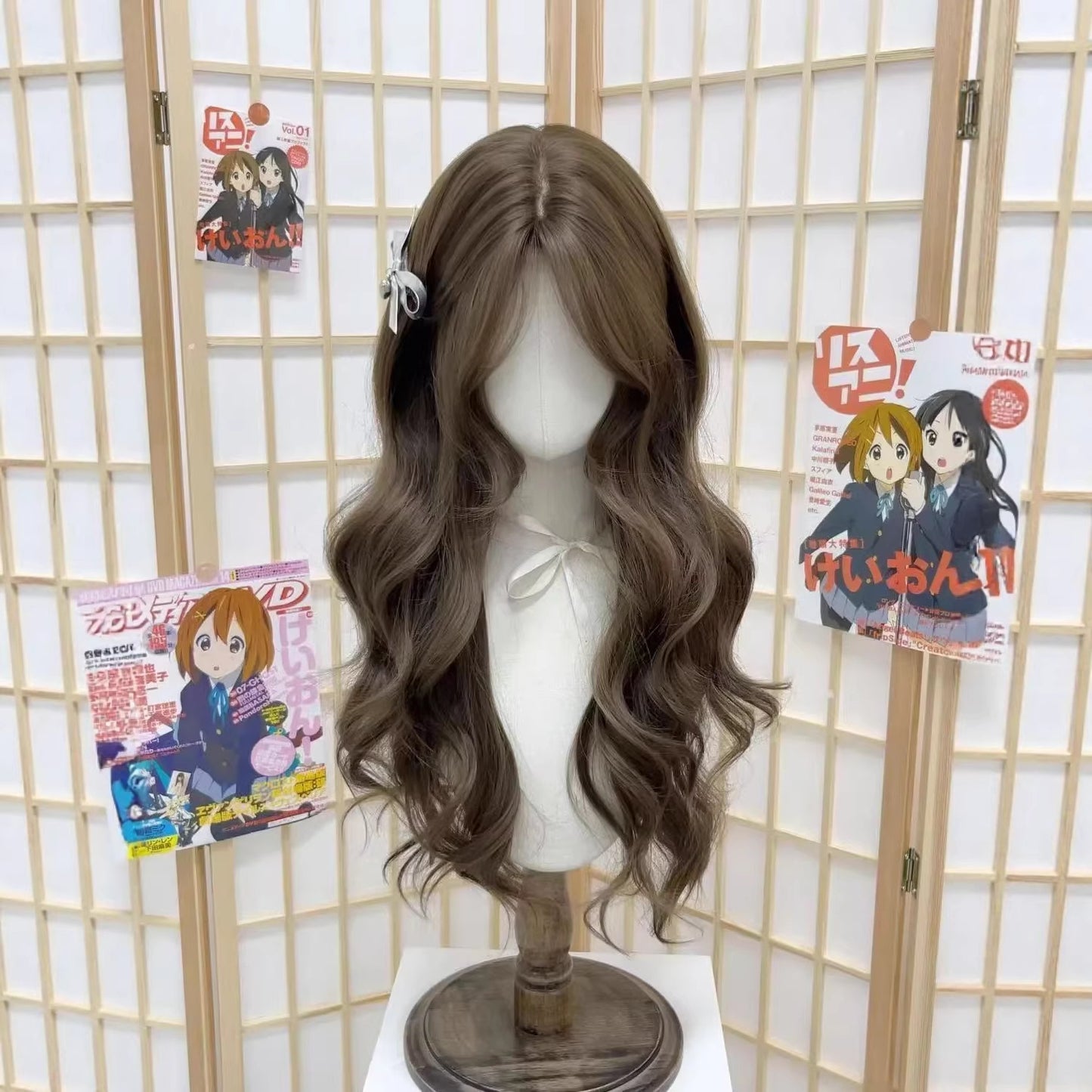 Atmosphere Filbert Gray Brown Big Wave Curly Hair Rose Net Wig Long Curls
