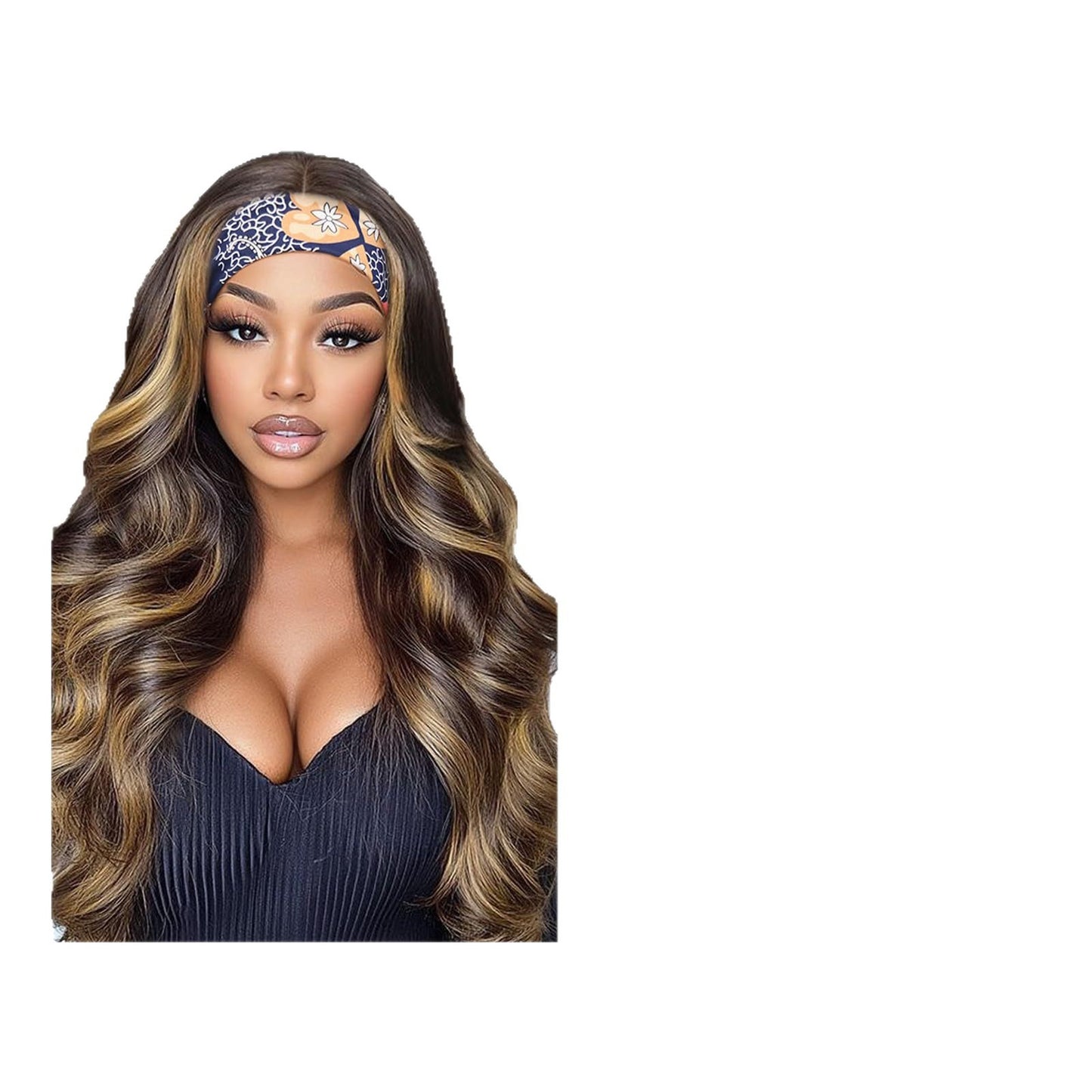 Women's Mixed Color Big Wave Curly Hair Band Wig Long Curls