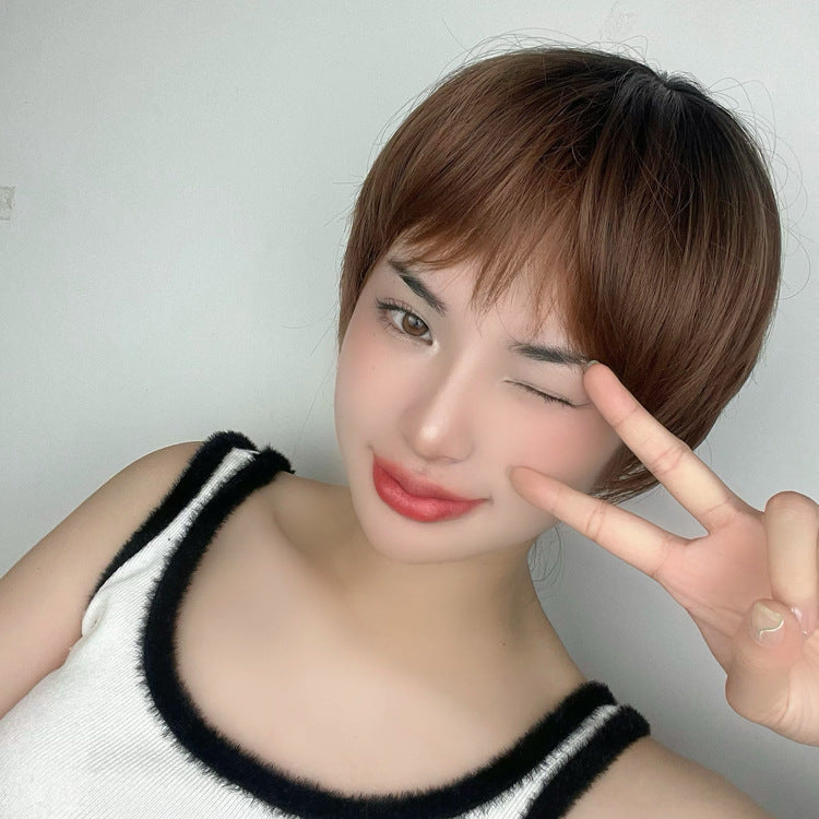 Female Cute Fashion Head Dyed Black Wig Short Straight Hair