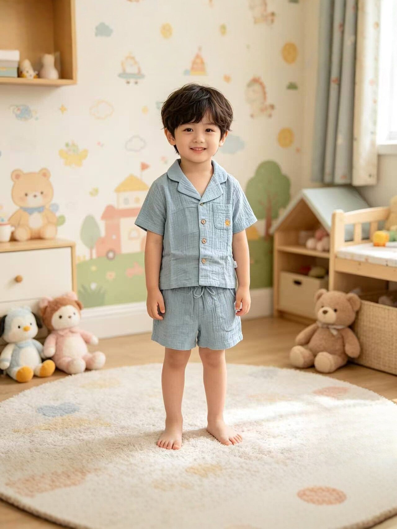 Children's Short Sleeve T-shirt Two-piece Set Infant Class Breathable Air Conditioning Children's Suit