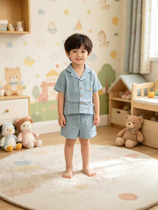 Children's Short Sleeve T-shirt Two-piece Set Infant Class Breathable Air Conditioning Children's Suit