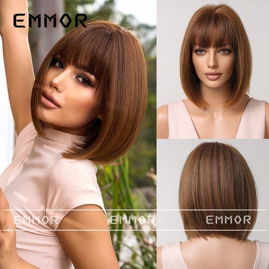 Female Fiber Summer Natural Color Head Wig Short Straight Hair