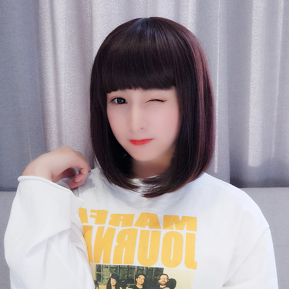Women's Air Side Bangs Face Shaping Fluffy Natural Realistic Wig Short Straight Hair