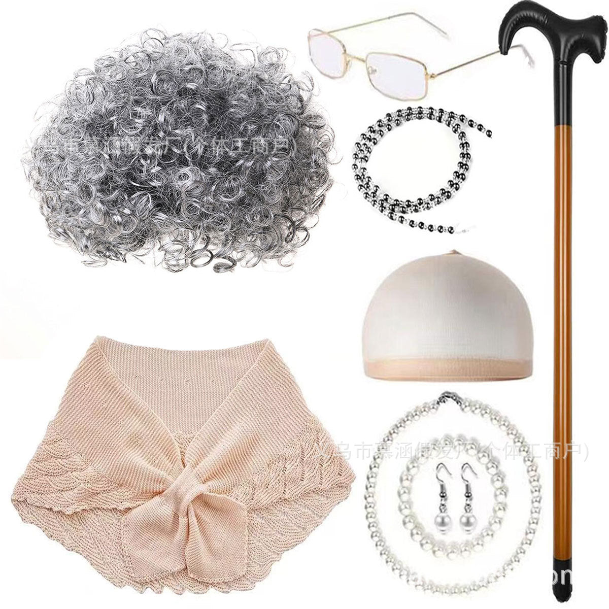 Halloween School Day Old Mother-in-law Flower White Grandma Dress-up Cos Wig