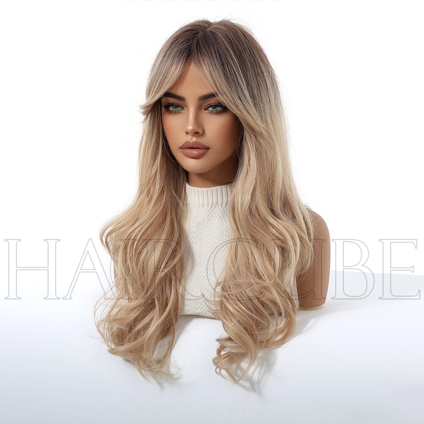 Curly Hair Gradient Bangs Golden Chemical Fiber Female Wig Long Curls