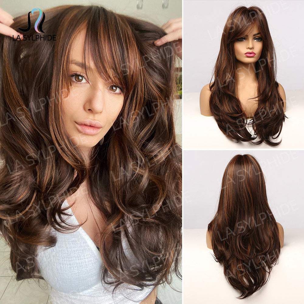 Bangs Micro Curly Female Brown Dyed Red Long Straight Wig