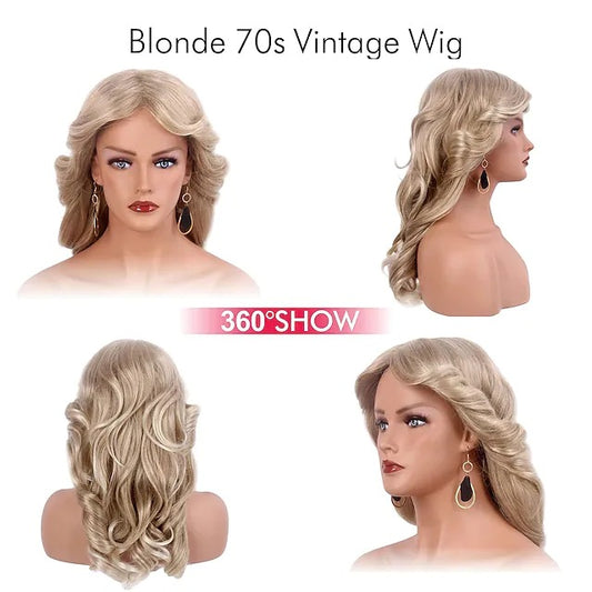 Women's Golden Big Wave Bangs Curly Hair Wig Long Curls