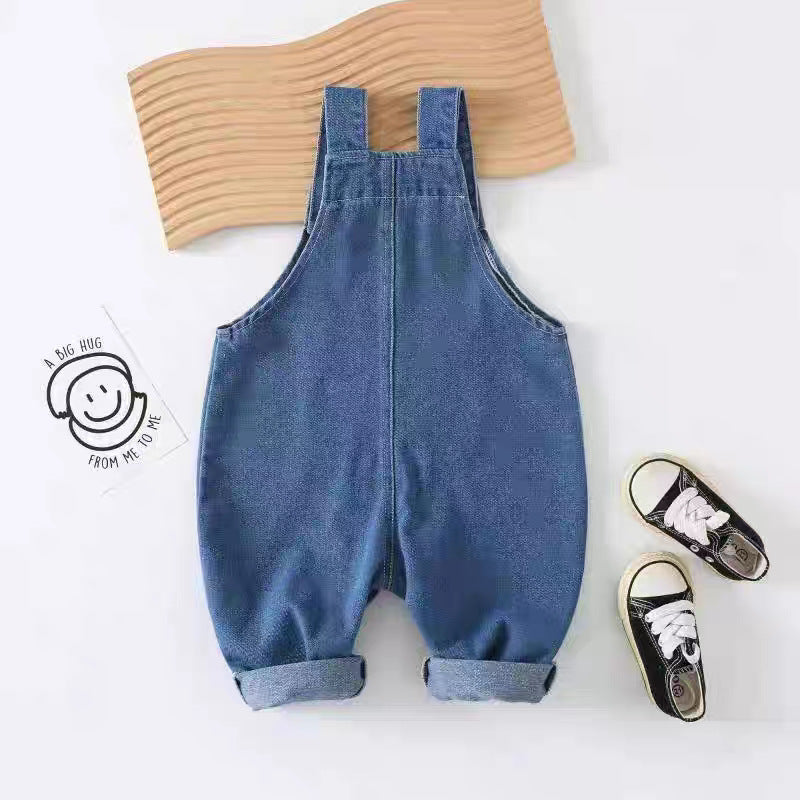 Denim Overalls Jumpsuit Sleeveless Super Cute Cartoon Western Style Trousers Children's Pants