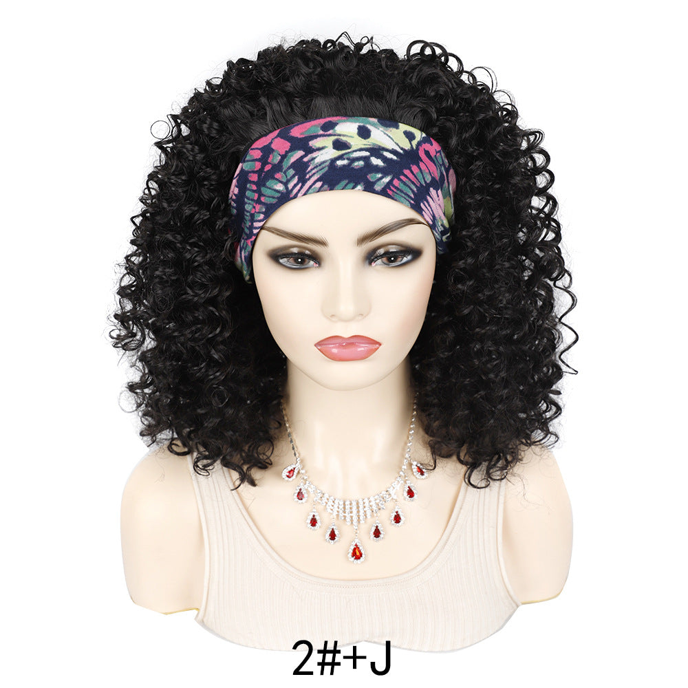 Graceful Ice Silk Band Headband Sheath Wig Short Curly Hair