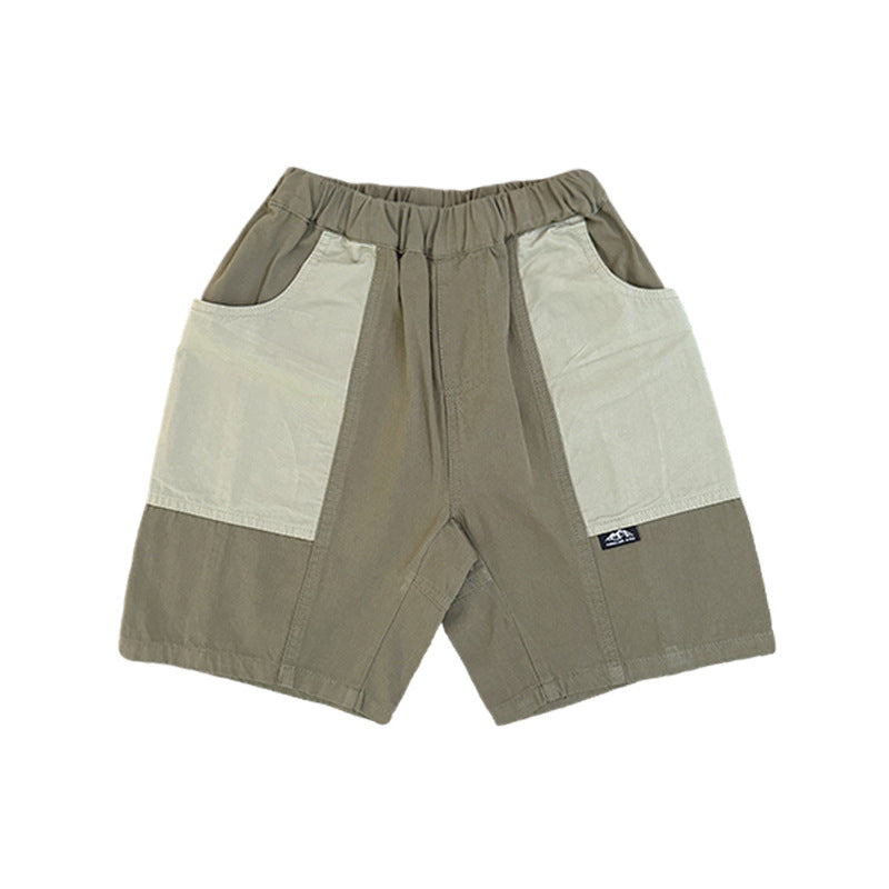 Children's Style Heavy Retro Washed Cotton Shorts Medium Big Contrast Color Children's Pants