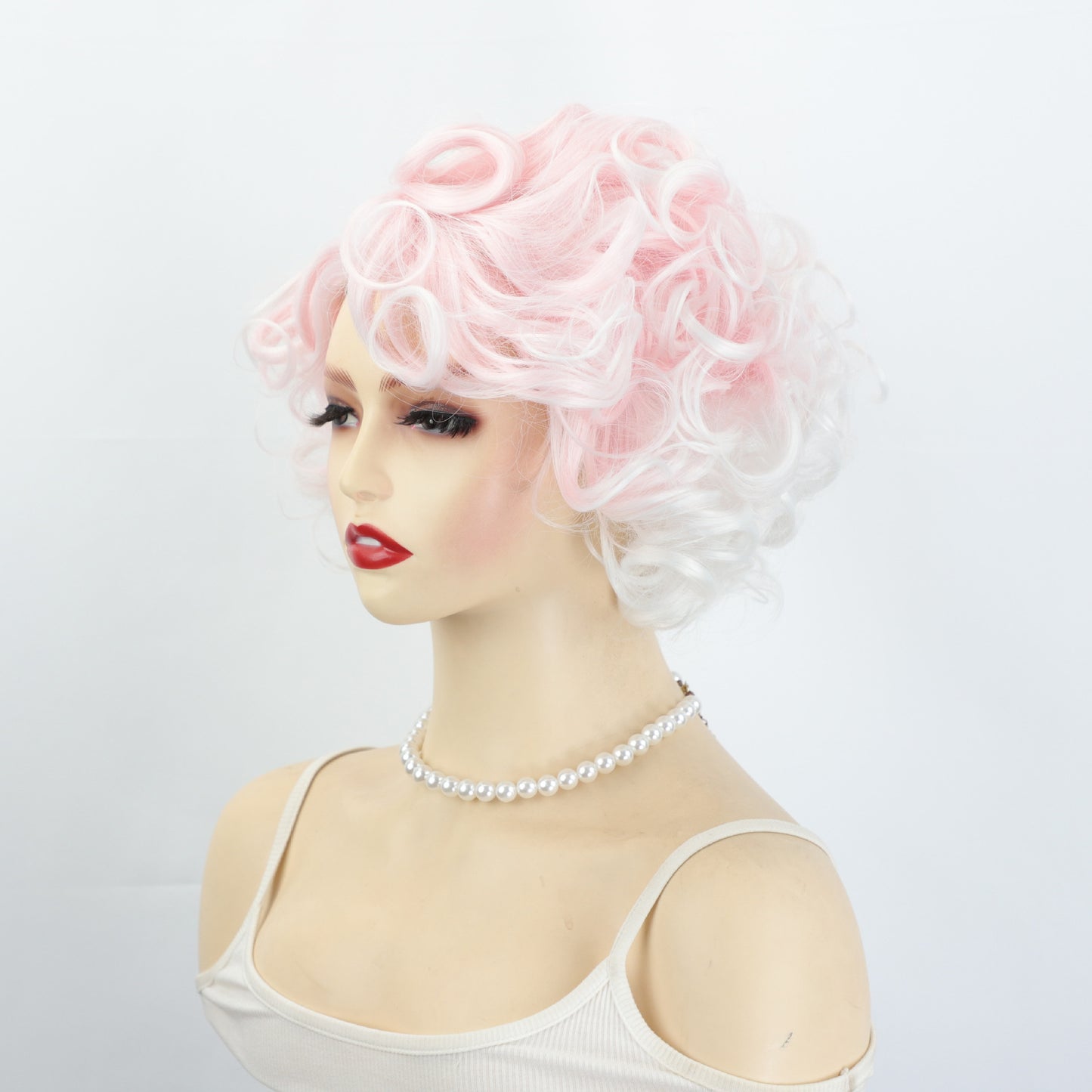 Women's Fashion Gradient Pink Small Roll Synthetic Wig Short Curly Hair