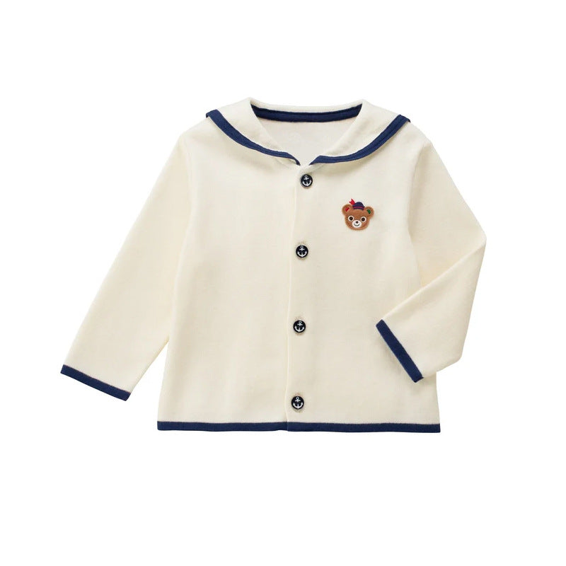 Children's Cartoon Bear Rabbit Embroidery Sailor Collar Long Sleeve Short Cute Children's Shirt
