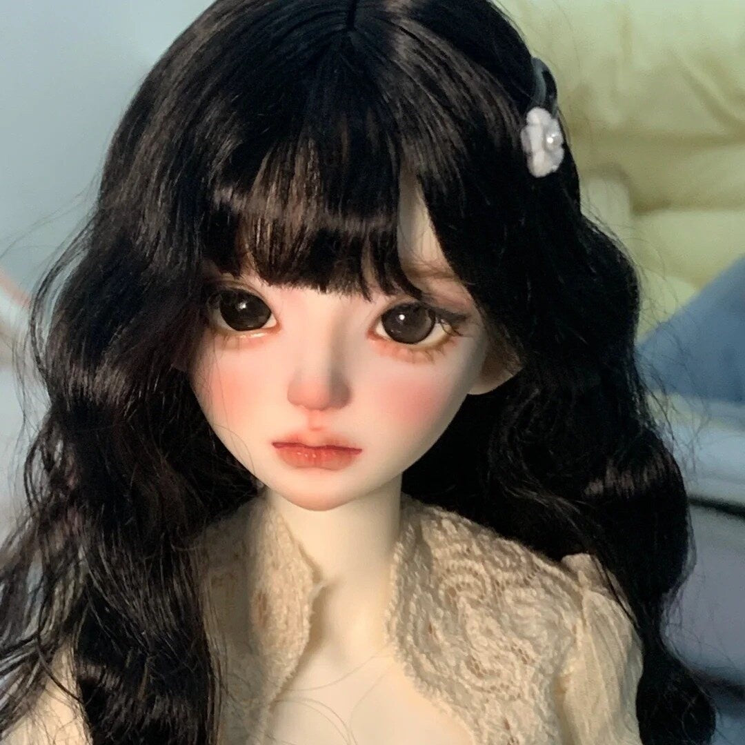 Straight Bangs Bluish White Black Natural Handmade Cos Wig