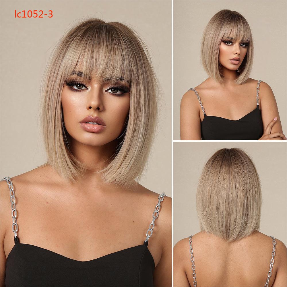Pretty Head Cover Gradient Wave Bangs Wig Short Straight Hair