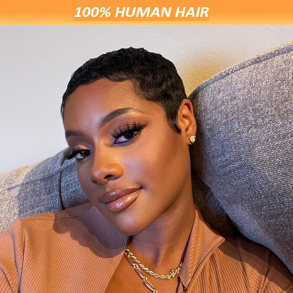 Trendy Slouchy Short Cover Human Set Real Hair Wig