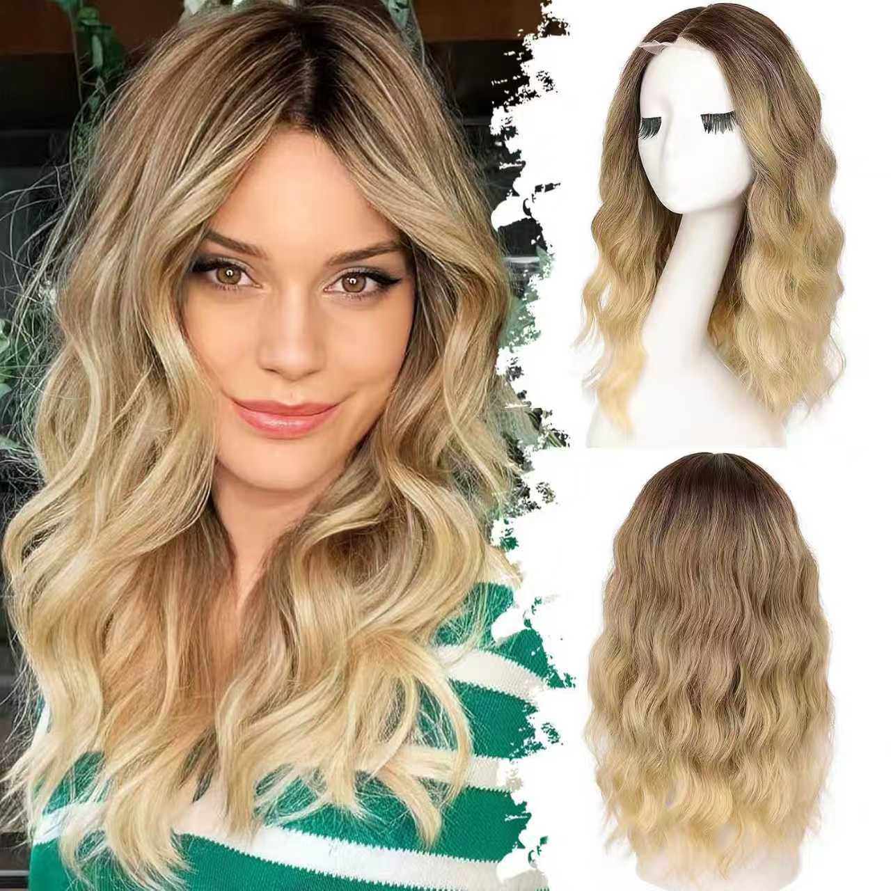 Gradient Color Long Female Big Wave Wig Short Curly Hair