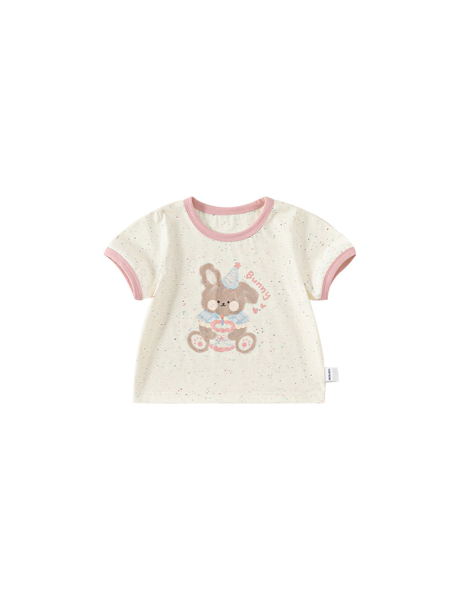 Children's Color Top Inner Wear Cute Bunny Printed Short Children's T-shirt