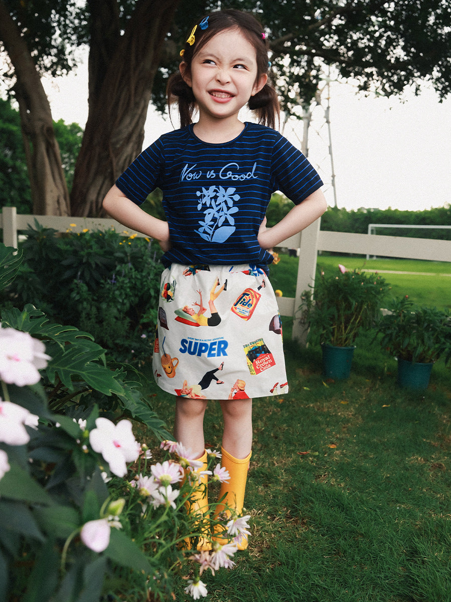Children's Mountain Contrast Color Striped Clothing Printed Soft Short Children's T-shirt
