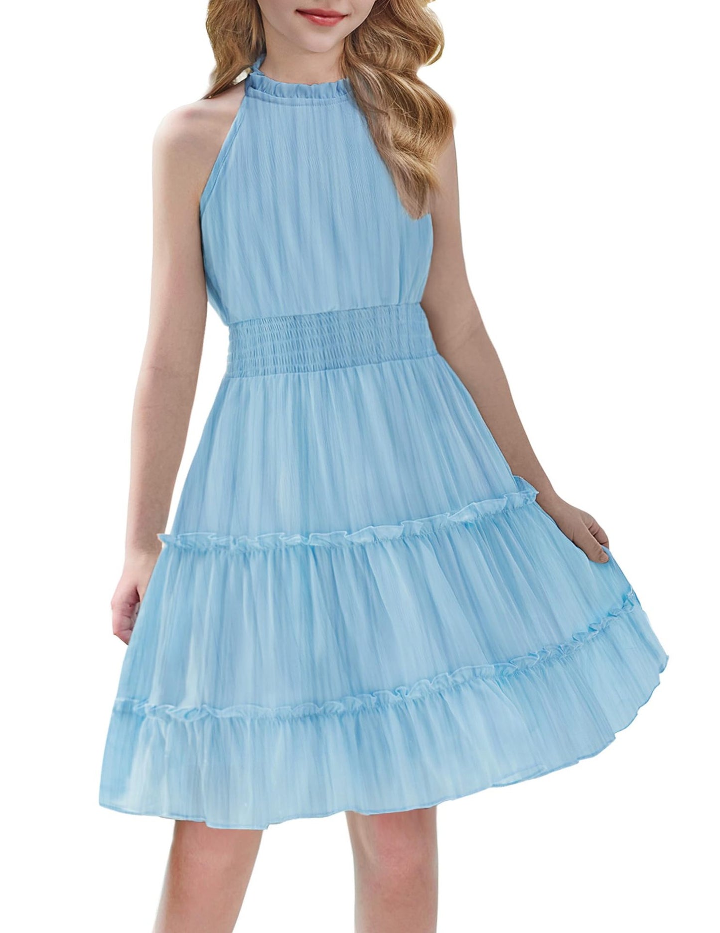 Solid Color Pleated Sleeveless Simple Temperament Commute Elegant Children's Dress