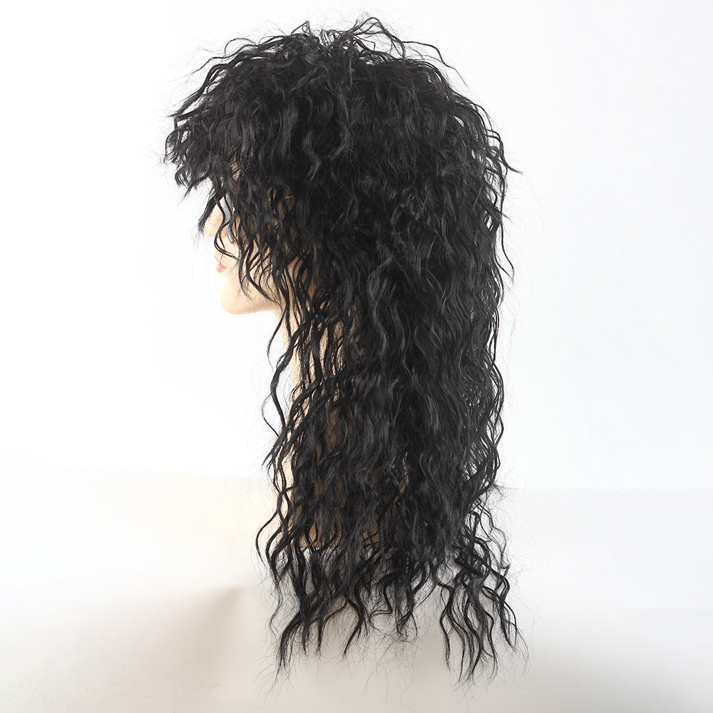 Men's Punk Long Curly Hair Halloween Rock Rose Inner Cos Wig