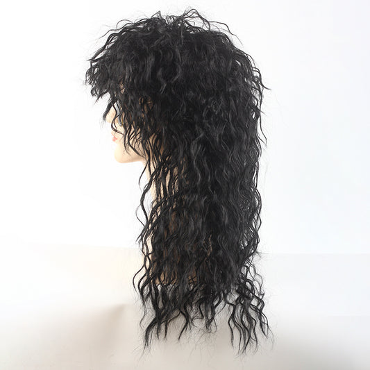 Men's Punk Long Curly Hair Halloween Rock Rose Inner Cos Wig