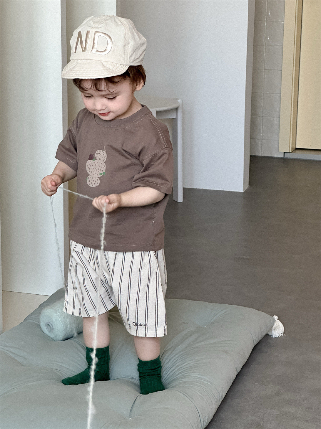 Children's Short-sleeved T-shirt Thin Clothing Korean Style Striped Children's Suit